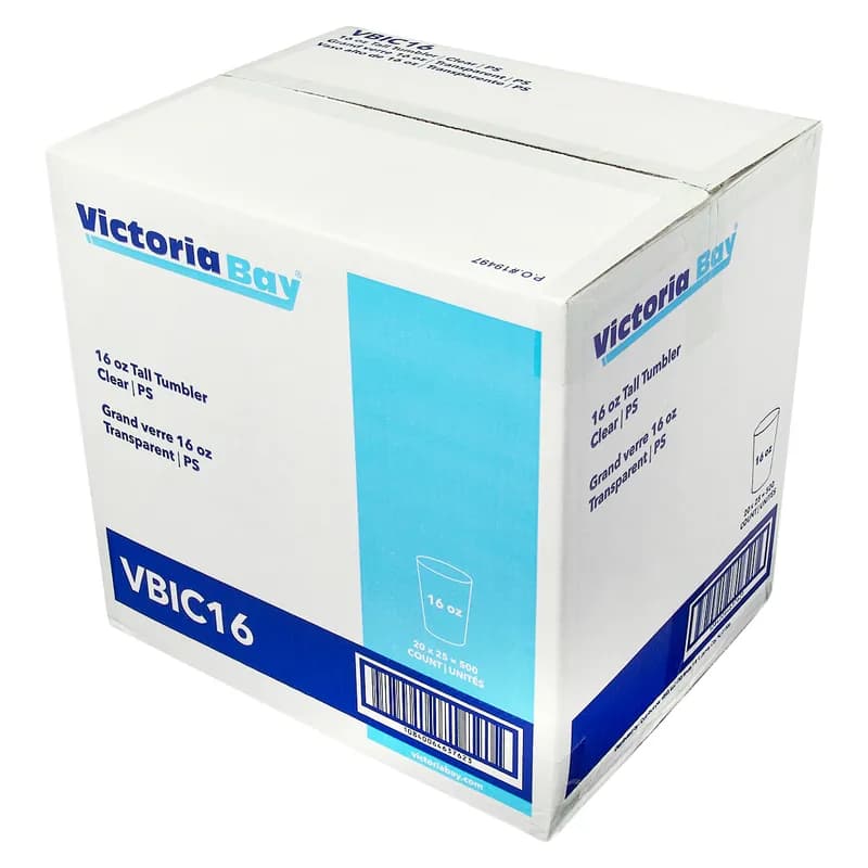 Victoria Bay Cold Cup Tall Tumbler 16 OZ PS Clear 25 Count/Pack 20 Packs/Case 500 Count/Case