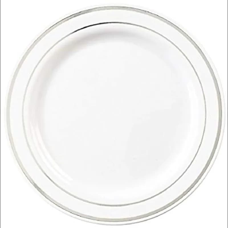 Plate 6 IN Plastic White Silver 120/Case