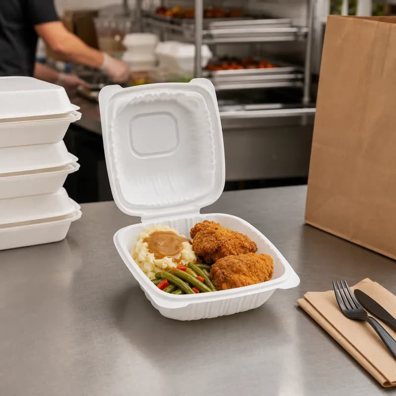 Take-Out Container Hinged PP White 250/Case