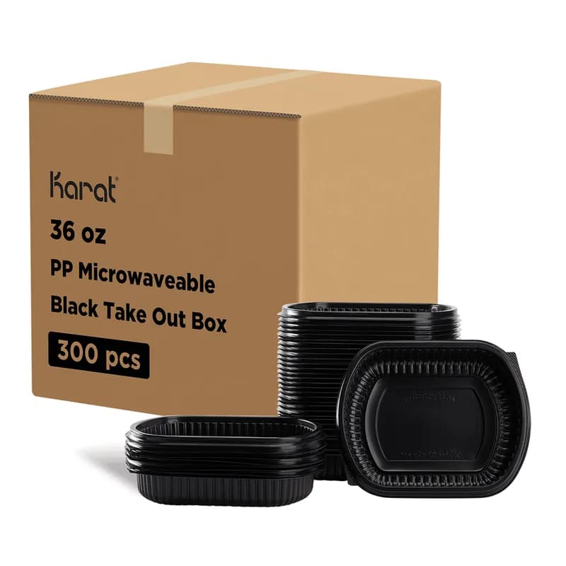 Take-Out Container 36 OZ 9.2X7.8X1.7 IN PP Black 300/Case