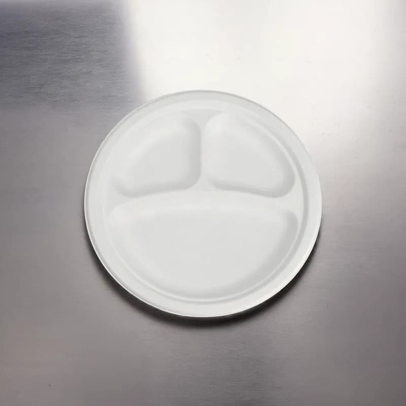 Plate 9 IN 3 Compartment Sugarcane White 500/Case