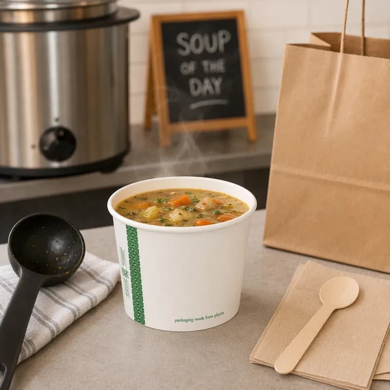 Soup Food Container 16 OZ Paper PLA White Round 1/Case