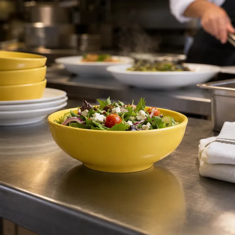 Menudo & Salad Bowl 35 OZ China Saffron Round Mirror Finish Fully Vitrified Dual Ovenable Dishwasher Safe 12/Case