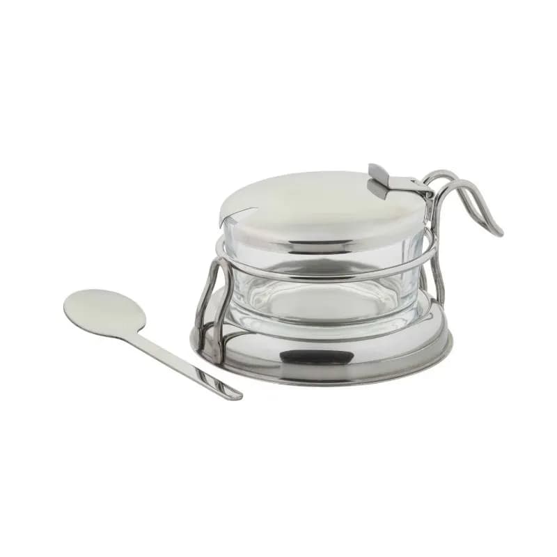 Condiment Jar & Lid Combo 6 FLOZ Glass Set With Stainless Steel Frame 1/Each