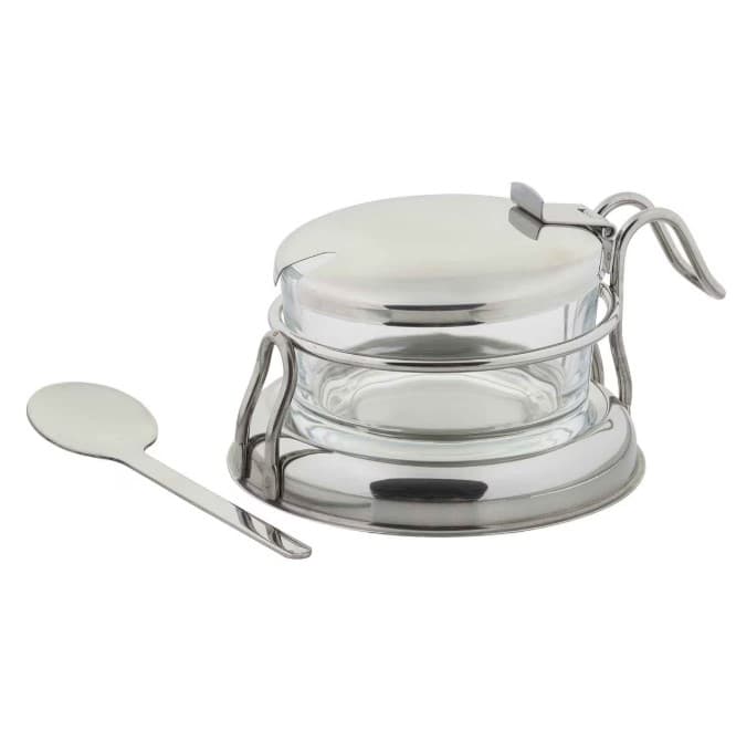 Condiment Jar & Lid Combo 6 FLOZ Glass Set With Stainless Steel Frame 1/Each