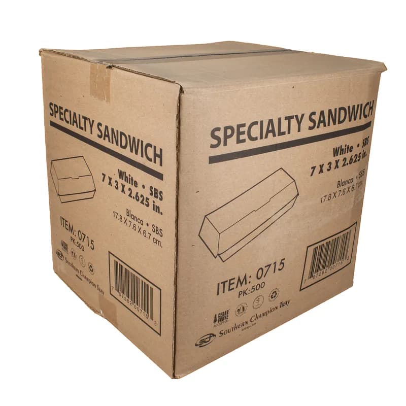 Take-Out Box Hinged 7X3X2.625 IN SBS Paperboard White Rectangle 500/Case