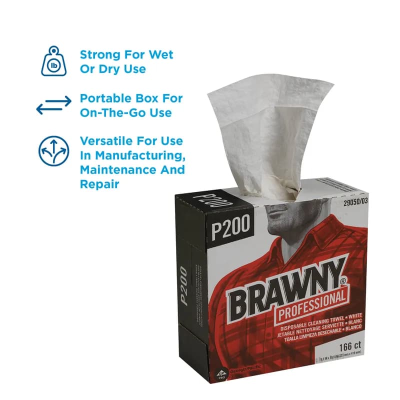 Brawny® Professional Cleaning Wipe 16.5X9.2 IN 4 PLY DRC White 166 Sheets/Pack 5 Packs/Case 830 Sheets/Case