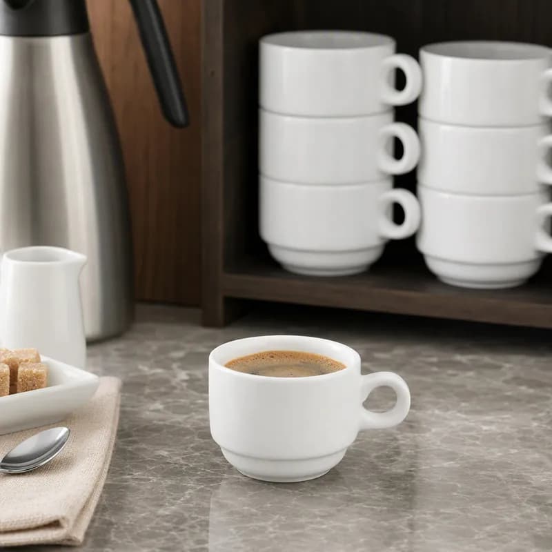 Cup 3.5 OZ China With Handle Fully Vitrified Stackable Microwave Oven Safe Freezer Safe 36/Case