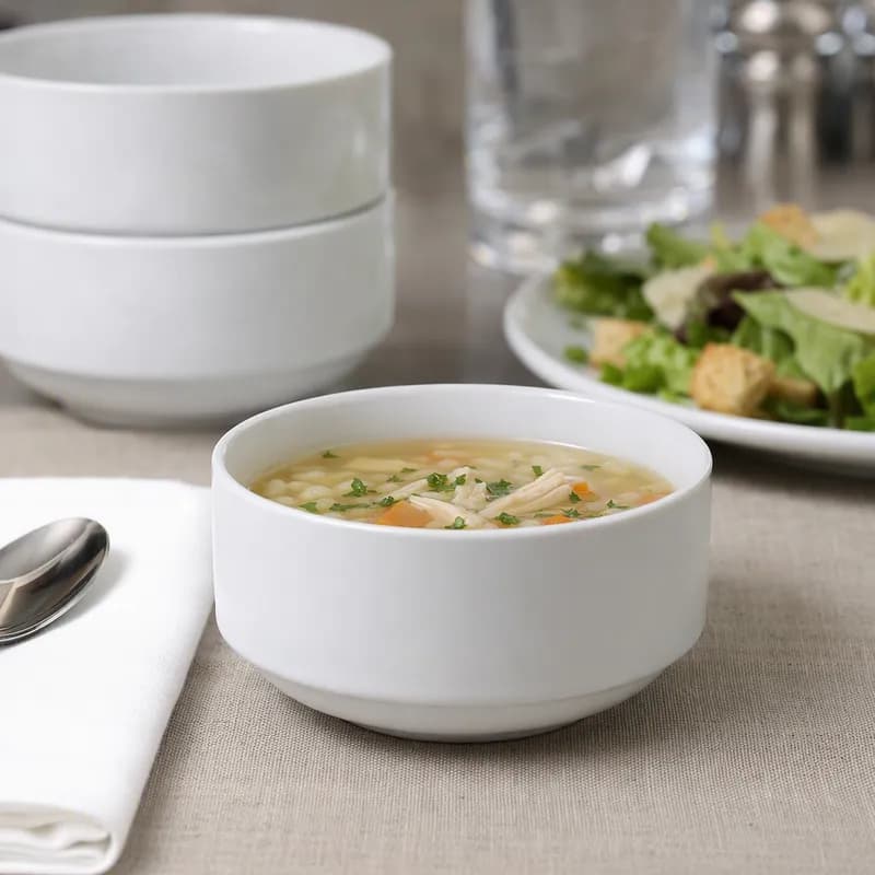 Bouillon Bowl 4 IN 8 OZ China White Fully Vitrified Stackable Dual Ovenable Freezer Safe 36/Case