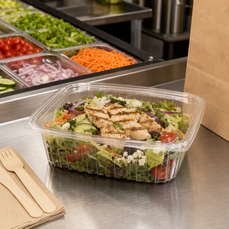 Victoria Bay Deli Container Base & Lid Combo With Flat Lid 48 OZ PLA Clear Rectangle 200/Case