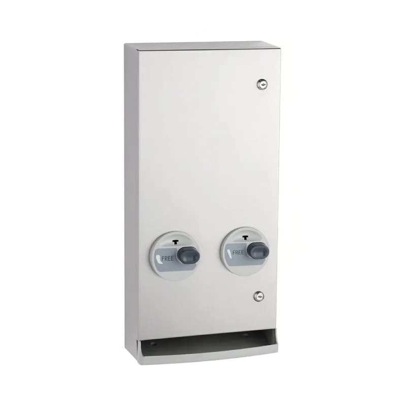 Tampon & Pad Dispenser 11.88X25.88 IN Stainless Steel Surface Mount Free Vend Push Button Satin 1/Case