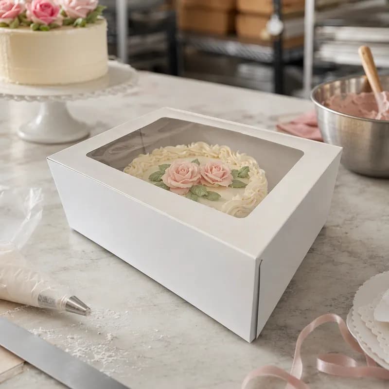 Cake Box 1/4 Size White With Window 100/Case