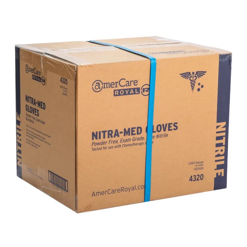 Nitra-Med Examination Gloves Medium (MED) Blue 4MIL Heavyweight Nitrile Powder-Free 100 Count/Pack 10 Packs/Case