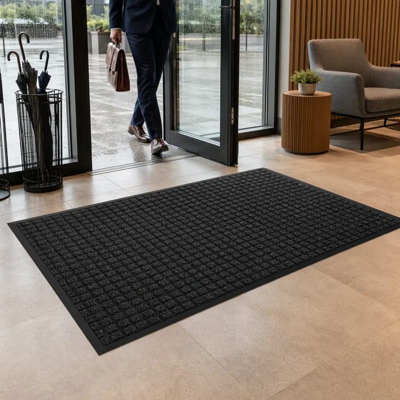 WaterHog® Squares Fashion Carpet Floor Mat 48X96 IN Charcoal With Smooth Backing 1/Each