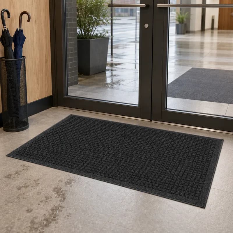 WaterHog® Squares Fashion Carpet Floor Mat 48X72 IN Charcoal With Cleated Backing 1/Each
