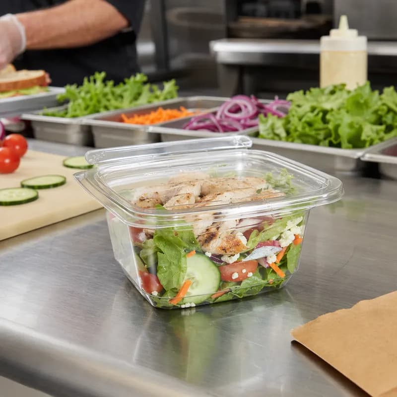 Deli Container Hinged With Flat Lid 16 OZ APET Rectangle Tamper-Evident 400/Case