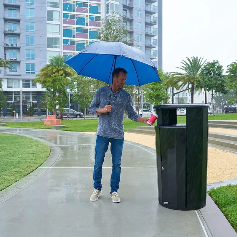 Resist® Waste 1-Stream Outdoor Trash Receptacle 29.16X29.16X49.94 IN 45 GAL Black Round Metal 1/Each