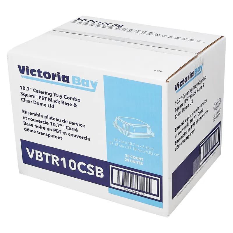 Victoria Bay Catering Tray Base & Lid Combo 10.7X10.7X3.76 IN PET Black Clear Square Freezer Safe 25/Case