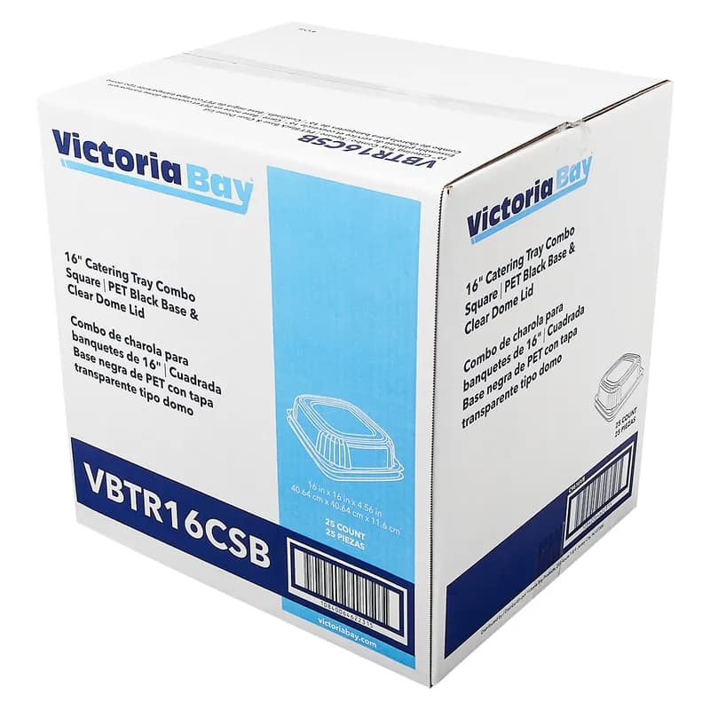 Victoria Bay Serving Tray Base & Lid Combo 16X16X4.56 IN PET Black Clear Square Freezer Safe 25/Case