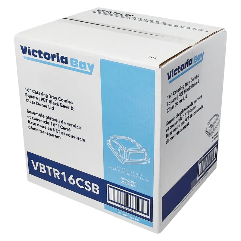 Victoria Bay Serving Tray Base & Lid Combo 16X16X4.56 IN PET Black Clear Square Freezer Safe 25/Case
