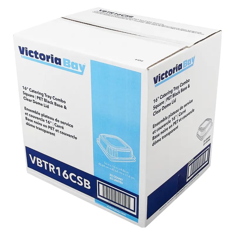 Victoria Bay Serving Tray Base & Lid Combo 16X16X4.56 IN PET Black Clear Square Freezer Safe 25/Case