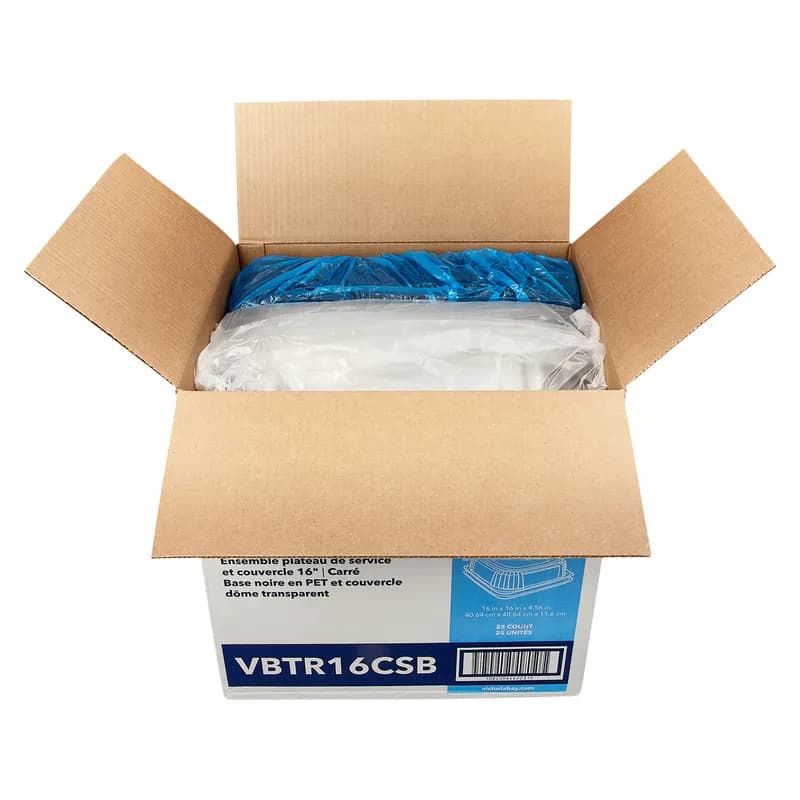 Victoria Bay Serving Tray Base & Lid Combo 16X16X4.56 IN PET Black Clear Square Freezer Safe 25/Case