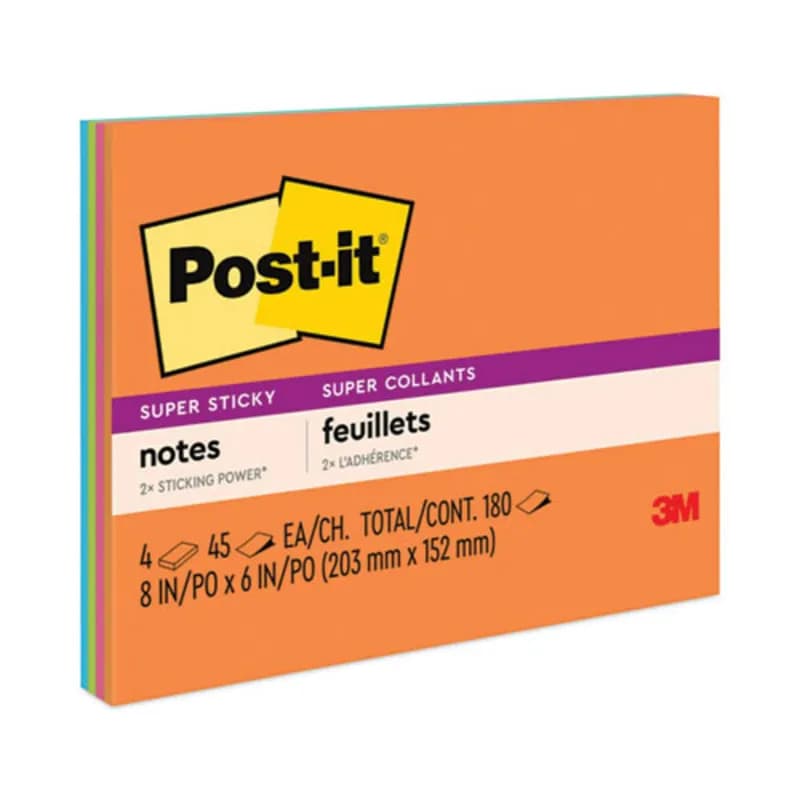 Post-it Notes Super Sticky 8X6 IN Assorted 4/Pack