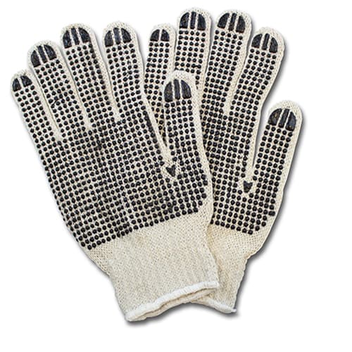Gloves Mens Large (LG) Natural Black Cotton Polyester Dotted Knit Grip 20/Case