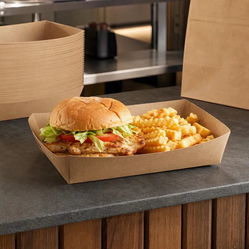 Carry Out Take-Out Tray 8.625X5.5X2.5 IN Kraft With Feet 500/Case