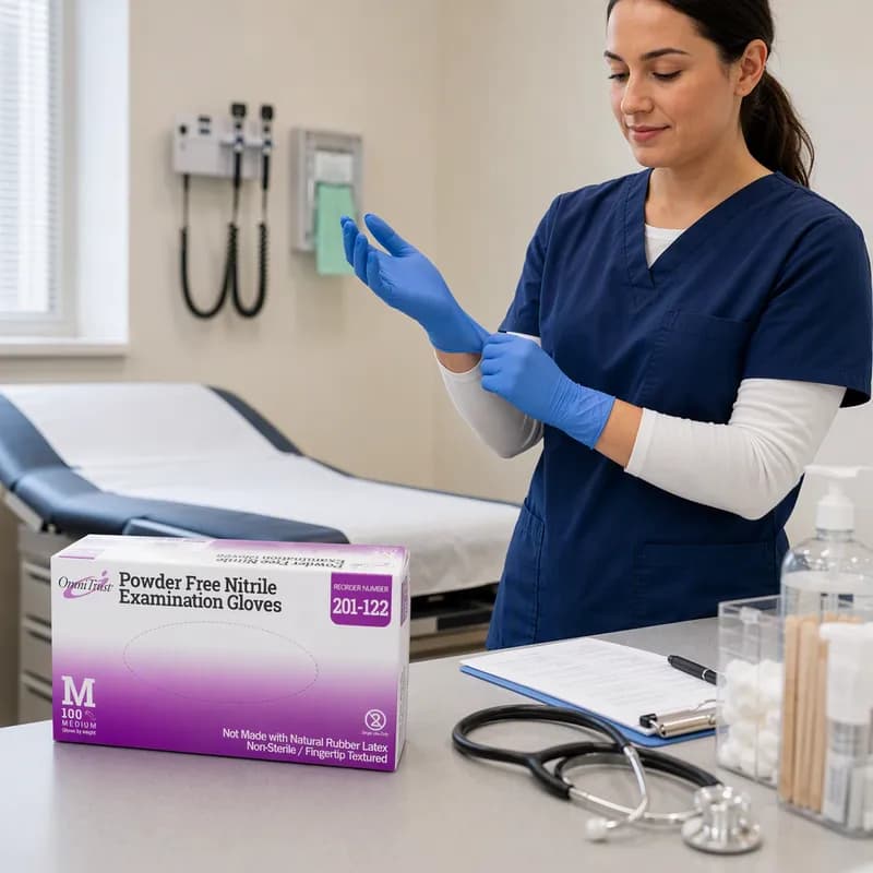 OmniTrust™ 201 Series Examination Gloves Medium (MED) Blue Nitrile Powder-Free Textured 100 Count/Box 10 Box/Case