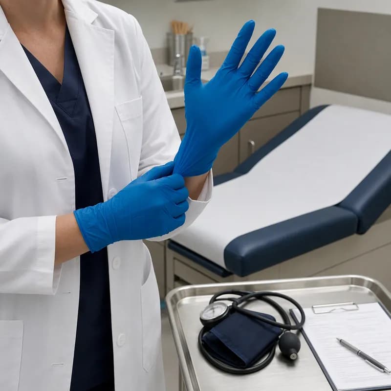 OmniTrust™ Examination Gloves Large (LG) Blue Nitrile Powder-Free Beaded Cuff Textured 100 Count/Box 10 Box/Case