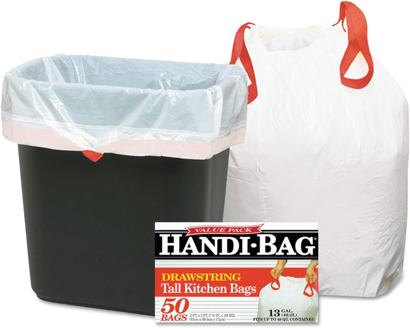 AEP Ind. Handi-Bag Liner 24X27.38 IN 13 GAL White Plastic Drawstring 50/Box