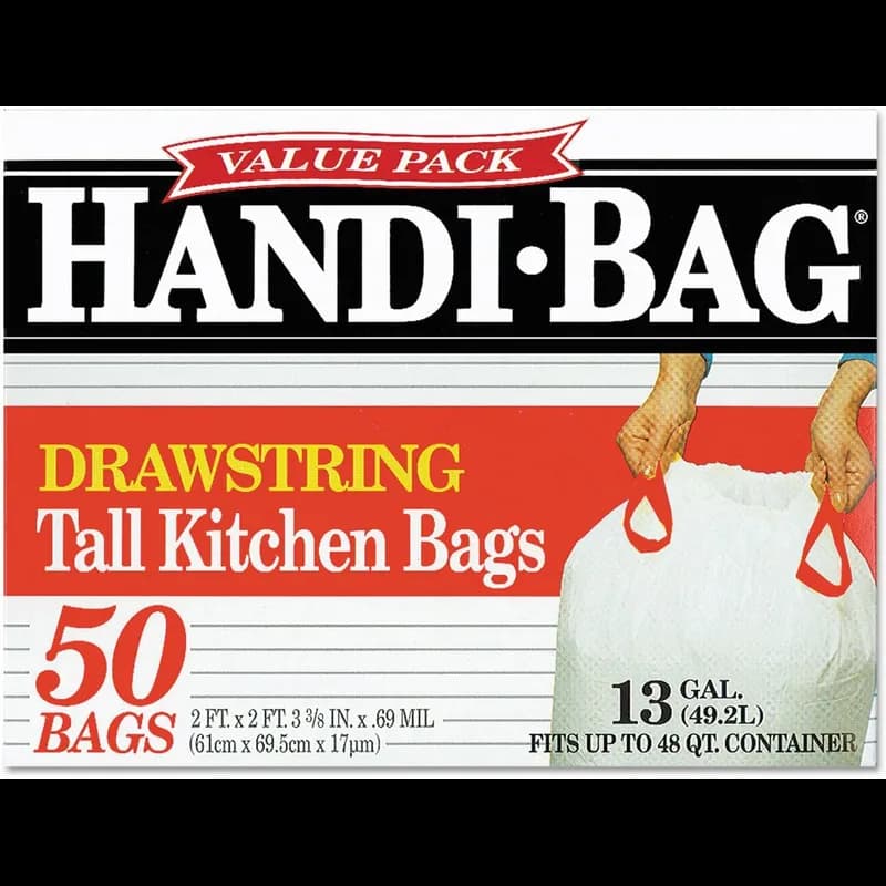 AEP Ind. Handi-Bag Liner 24X27.38 IN 13 GAL White Plastic Drawstring 50/Box
