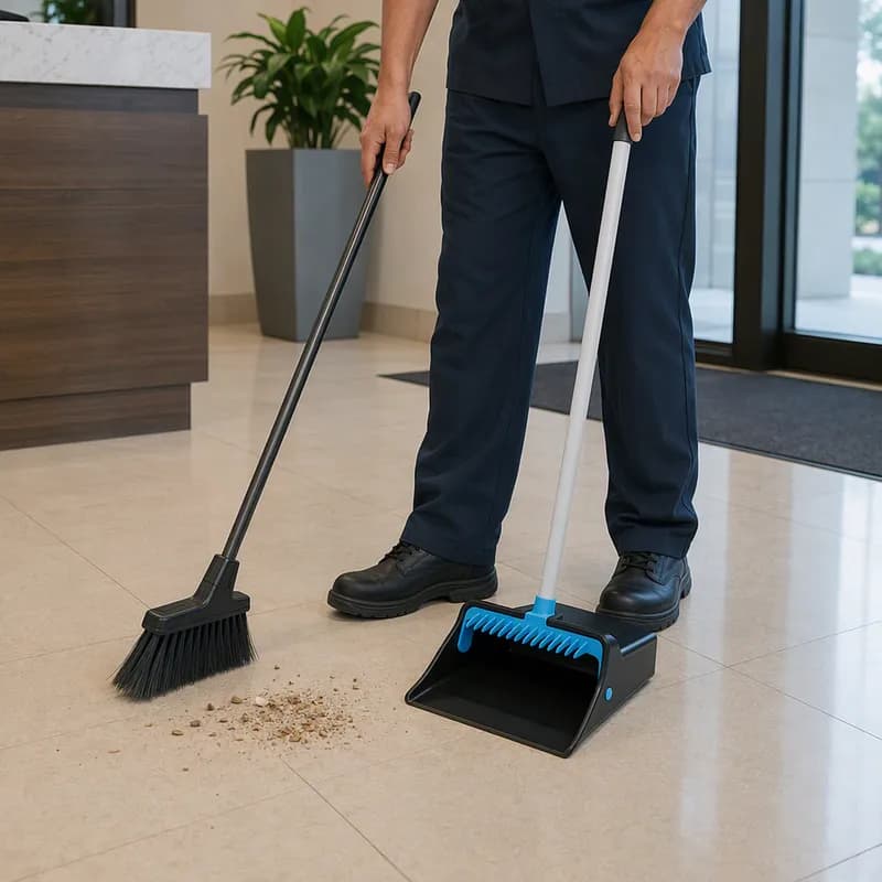 Impact® Lobby Dust Pan 11.5 IN Black Blue PVC Locking Handle Cleaning Teeth 1/Each