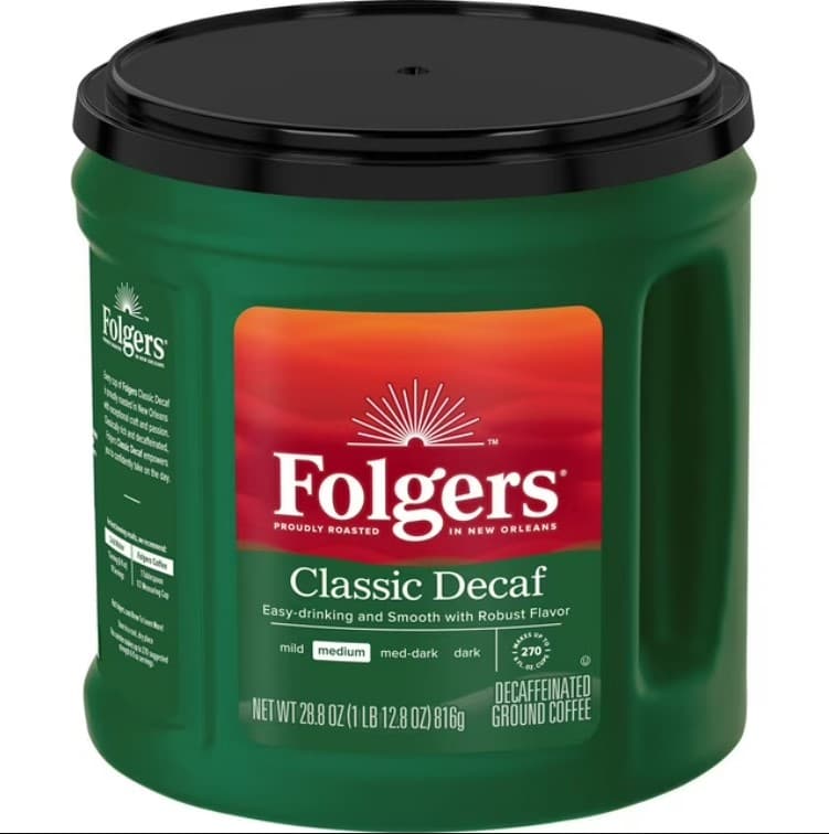 Folgers Decaffeinated Coffee 28.8 OZ Medium Roast Classic 1/Each