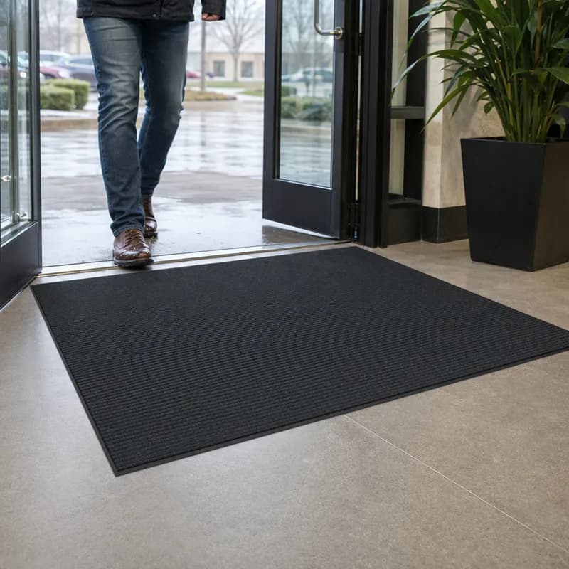 Apache Rib™ Indoor Floor Mat 48X72 IN Black Vinyl With Vinyl Backing 1/Each