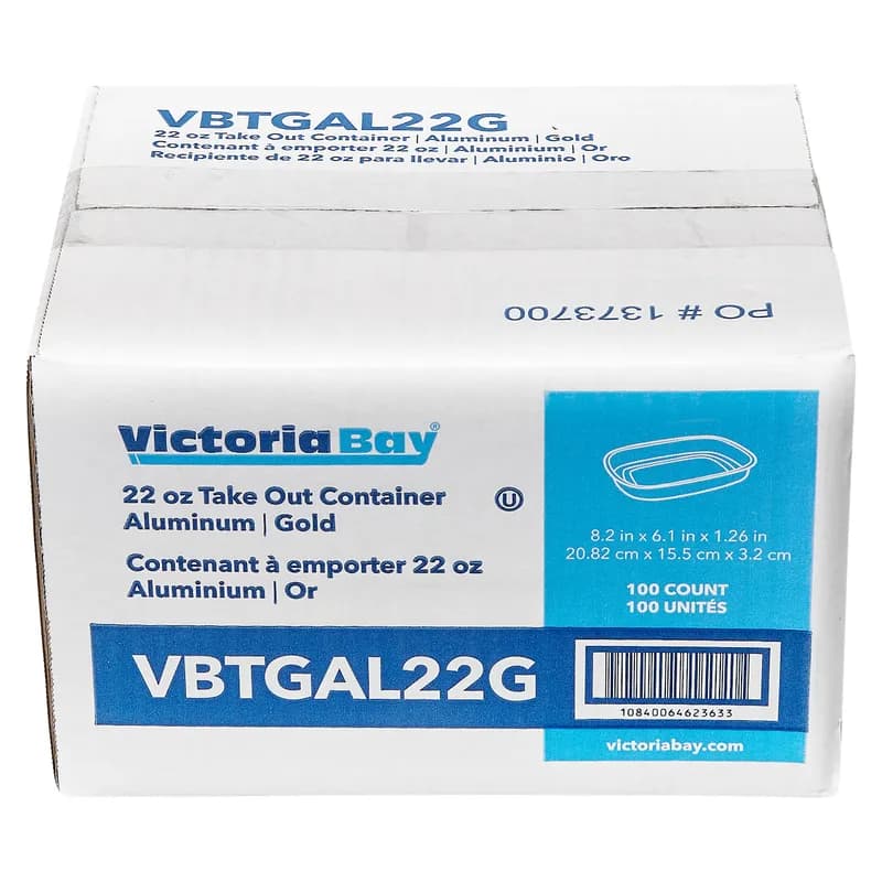 Victoria Bay Food Container 22 OZ Aluminum Black Gold Rectangle Freezer Safe 100/Case