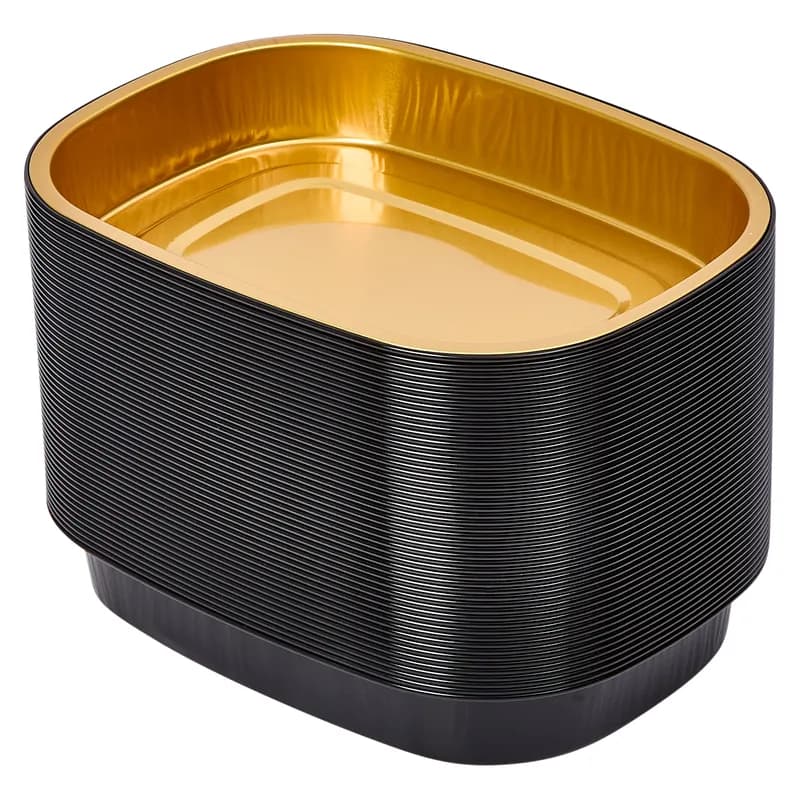 Victoria Bay Food Container 22 OZ Aluminum Black Gold Rectangle Freezer Safe 100/Case