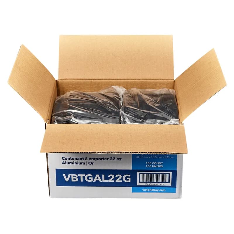 Victoria Bay Food Container 22 OZ Aluminum Black Gold Rectangle Freezer Safe 100/Case