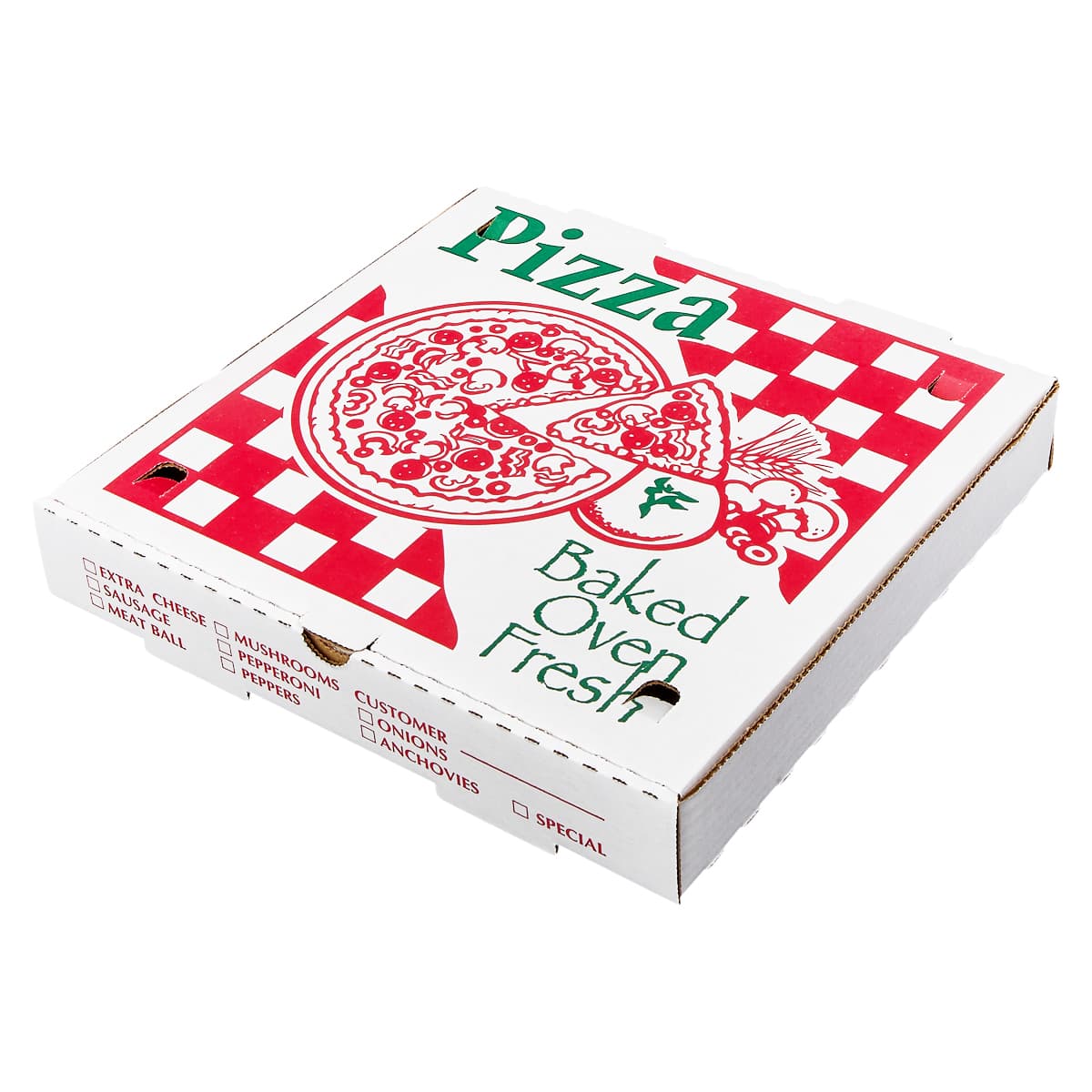 Victoria Bay Pizza Box 12X12X2 IN Corrugated Cardboard White Printed Square B-Flute 50/Bundle