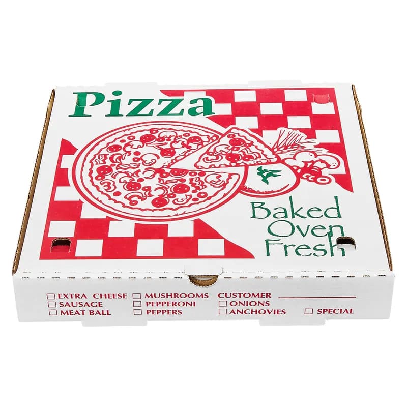 Victoria Bay Pizza Box 12X12X2 IN Corrugated Cardboard White Printed Square B-Flute 50/Bundle