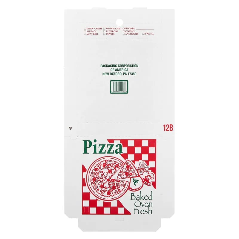 Victoria Bay Pizza Box 12X12X2 IN Corrugated Cardboard White Printed Square B-Flute 50/Bundle