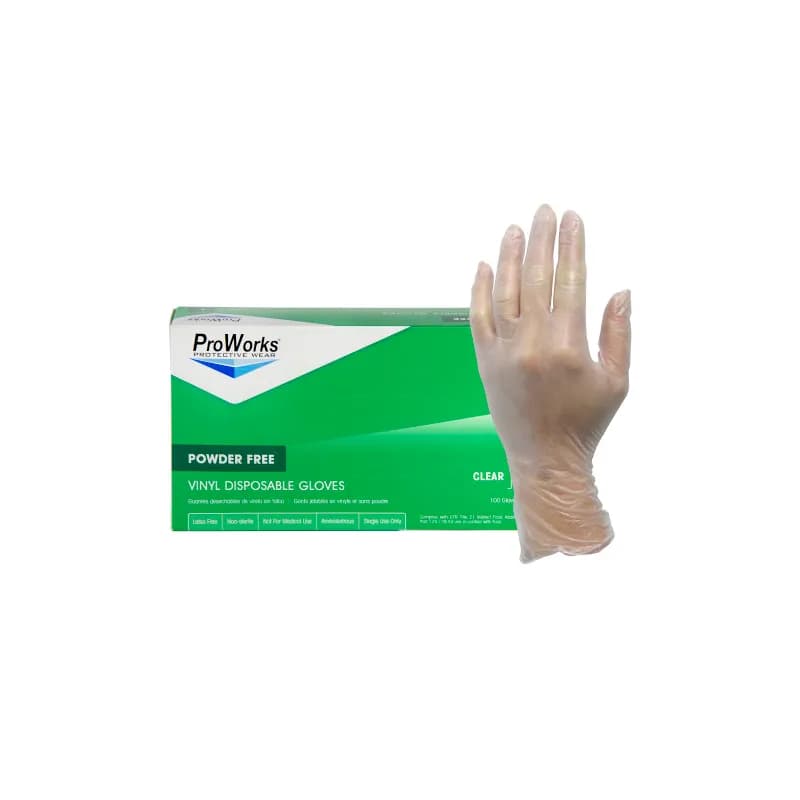 ProWorks® Gloves Large (LG) Clear 3MIL Vinyl Powder-Free 100 Count/Box 10 Box/Case