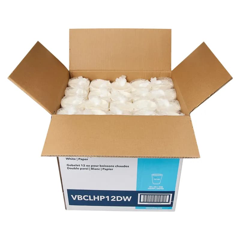 Victoria Bay Hot Cup 12 OZ Double Wall Poly-Coated Paper White Freezer Safe 25 Count/Pack 20 Packs/Case 500 Count/Case