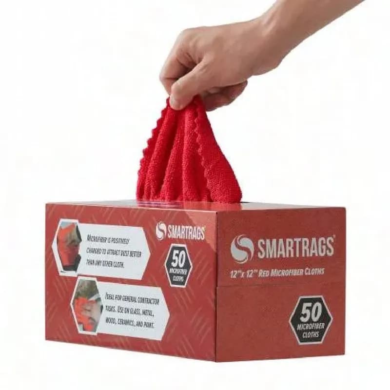 HOSPECO® Smart Rags 12X12 IN Microfiber Red Square 18 Gram Seamless Lint-Free Economy 50 Count/Box 8 Box/Case
