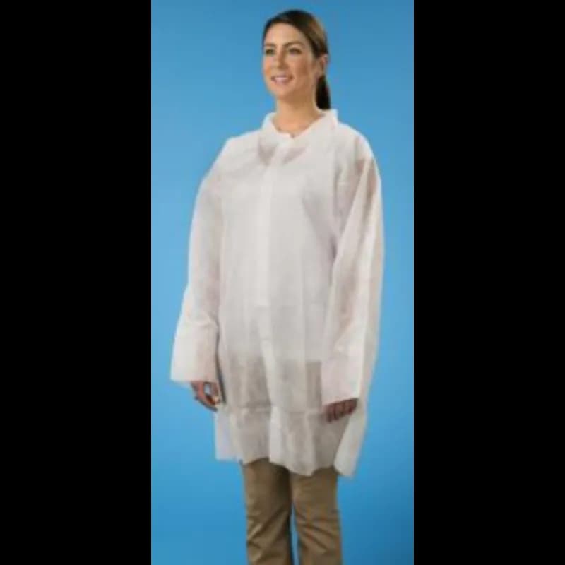 Lab Coat White PP Snap Front Elastic Wrists 25/Case