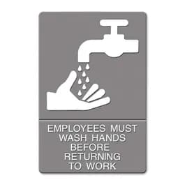 Employees Must Wash Hands Before Returning To Work Sign 6X9 IN Plastic Gray 1/Each