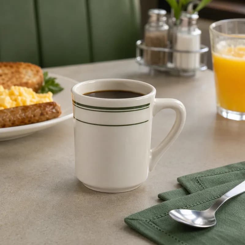 Green Bay Tiara Mug 8 OZ China Eggshell Green Banded Fully Vitrified 36/Case