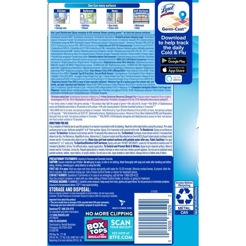 Lysol® Crisp Linen Disinfectant 19 OZ Spray Aerosol 12/Case