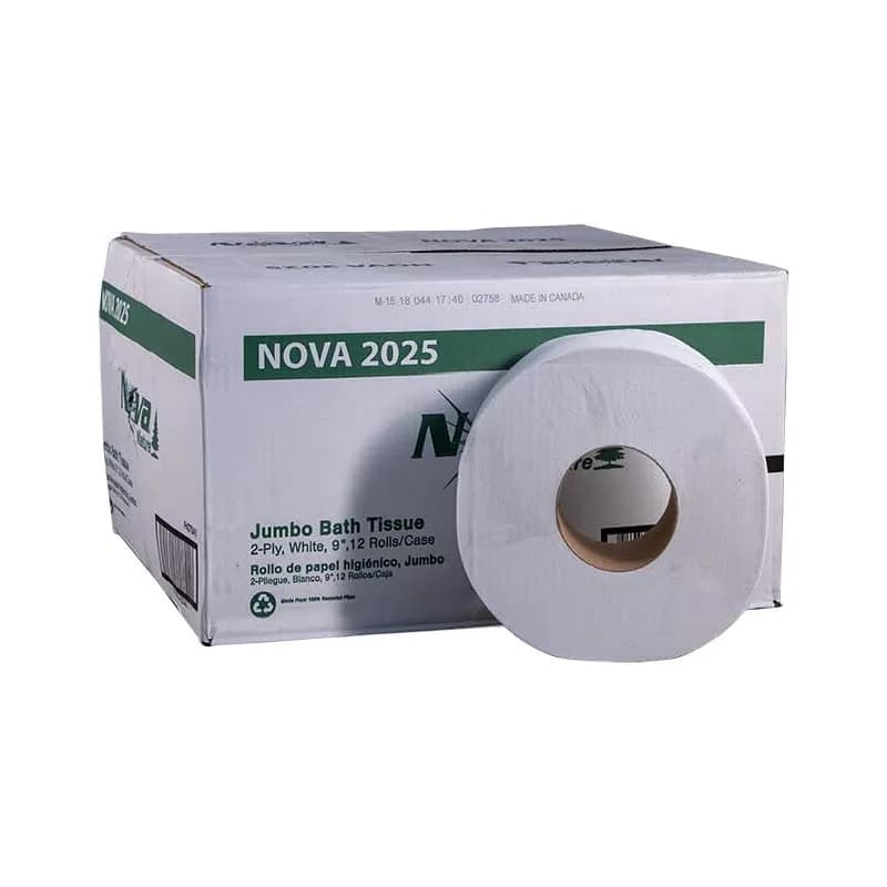 Nova Toilet Paper & Tissue Roll 550 FT 2PLY Jumbo (JRT) 9IN Roll 12/Case